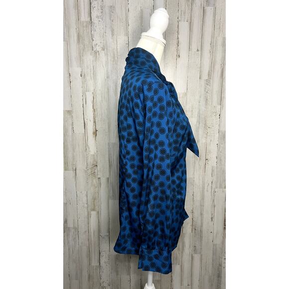 Banana Republic Petite Women's Bow Tie Neck‎ Blouse Blue Size Large - Picture 2 of 5